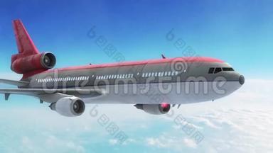 空中客机空中云红边3D渲染动画